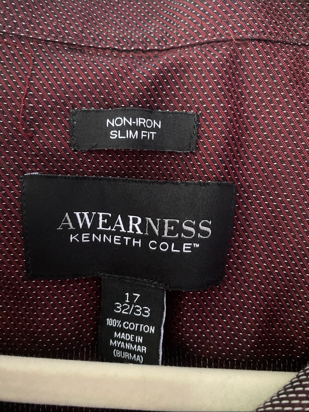Kenneth Cole Men's Burgundy Textured Long-Sleeve Dress Shirt - Picture 2 of 5
